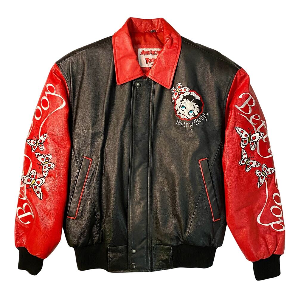 VTG Y2K American Toons Betty Boop Butterfly Embroidered Leather Jacket Size S